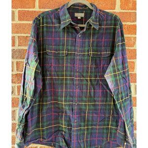LL Bean Signature Slim Fit Flannel Shirt Men’s Large Plaid Tartan 100% Cotton